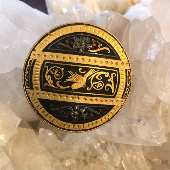 Vintage Jewelry - Vintage Damascene Brooch with Bird